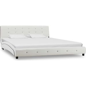 The Living Store Bedframe kunstleer wit 160x200 cm - Klassieke Bedframe - Houten Bedframe - Tweepersoons Bed - Wit Bedframe - Kunstleder Bed