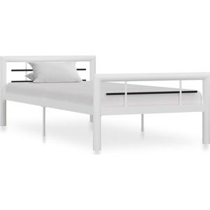 The Living Store Metalen Bedframe - Elegant - Klassiek - Bedden - 100x200 cm - Sterke Lattenbodem - Massieve Constructie - Comfortabel Slaapcomfort - Wit/Zwart - Eenvoudige montage - The Living Store