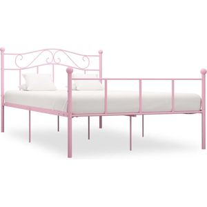 The Living Store Metalen Bedframe - Elegant en klassiek - 208 x 127.5 x 95 cm - Roze - Geschikt voor 120 x 200 cm matras