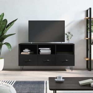 The Living Store TV-meubel - Zwarte bewerkte houten kast - 102 x 36 x 50 cm