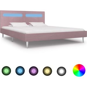 The Living Store Bedframe - Roze - LED-strip - 208 x 185 x 81 cm - 180 x 200 cm