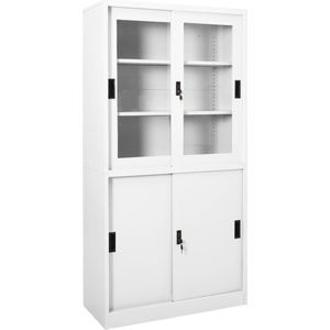 vidaXL Opslag Kast - Kantoor Kast - Kantoorkast met schuifdeuren 90x40x180 cm staal wit - Archivakast - Schuivendeurs - Metalen Kast