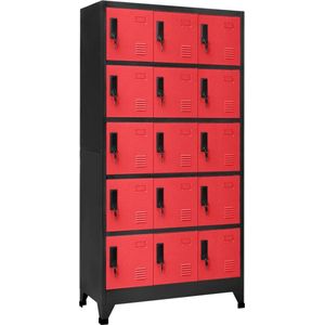 The Living Store Lockerkast Lockerkast - 90 x 40 x 180 cm - Antraciet/Rood - Lockerkast - Opbergkast - Kantooropslag - School Lockers - Metalen Kast