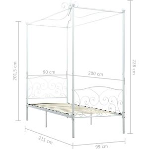 The Living Store Hemelbedframe - Metaal - 211x99x227 cm - Wit - Inclusief Lattenbodem