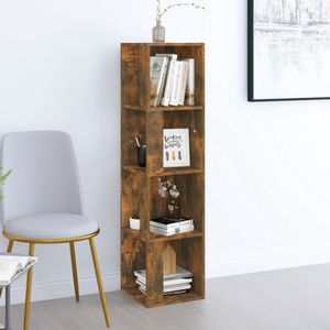 The Living Store Hoekkast 33x33x132 cm bewerkt hout gerookt eikenkleurig - Hoekkast - Klassiek Design - Bruine Houten Kast - Opbergkast - Boekenkast