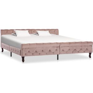 The Living Store Bedframe fluweel roze 200x200 cm - Klassieke Bed Frame - Rozengekleurd Bed - Tweepersoons Bed - Fluweel Bed - Houten Bed Frame
