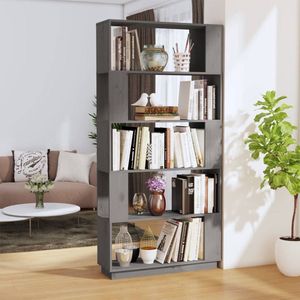 The Living Store Boekenkast/kamerscherm 80x25x163,5 cm massief grenenhout grijs - Boekenkast - Houten Boekenkast - Boekenplank - Grenoble Hout - Vintage Boekenkast