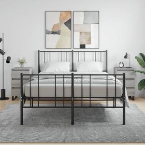 The Living Store Bedkastjes - Grijs Sonoma Eiken - Set van 2 - 40 x 35 x 69 cm - Met 3 lades