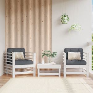 The Living Store Tuinstoel Grenenhout - Wit - 63.5 x 63.5 x 60 cm - Inclusief kussens - Modulair ontwerp Tuinstoel - Lounge Stoel - Grenenhouten Tuinstoel - Witte Tuinstoel - Outdoor Bank - Tuinset - Garden Furniture