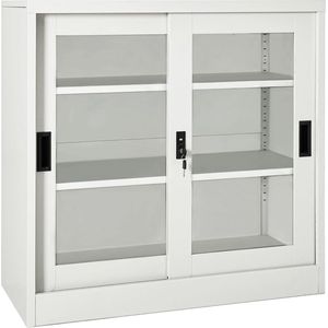 The Living Store Roldeurkast Lichtgrijs Staal/Glas 90x40x90 cm - Schuifdeuren - Verstelbare schappen - Slot