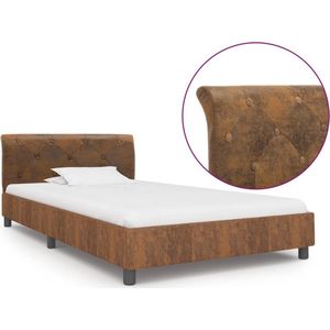 Bettgestell Braun Wildleder-Optik 100 x 200 cm - Betten - Doppelbett - Boxspringbetten - Lattenrost - Holzrahmen - The Living Store