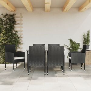 The Living Store Tuinset - Poly Rattan - Zwart - 140x70x74cm - Inclusief Kussens