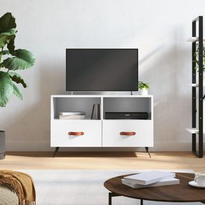 The Living Store Tv-meubel 80x36x50 cm bewerkt hout hoogglans wit - Tv Kast - Televisiesecretaris - Houten Tv-meubel - Wit Tv-meubel - Livingroom Furniture