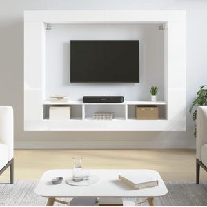 The Living Store Tv-meubel 152x22x113 cm bewerkt hout hoogglans wit - Kast