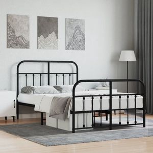 The Living Store Bedframe met hoofd- en voeteneinde metaal zwart 120x190 cm - Metalen Bed Frame - Klassiek Bed - Logeerbed - Zwarte Bed - Staal Bedframe