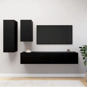 The Living Store Hangende TV-Kasten - TV-Meubelset - Verschillende Vakken - Stevig en Duurzaam - Spaanplaat - Zwart -