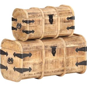 The Living Store Opbergkisten - Hout - Set van 2 - 50x26x29 cm en 70x34x36 cm - Massief mangohout