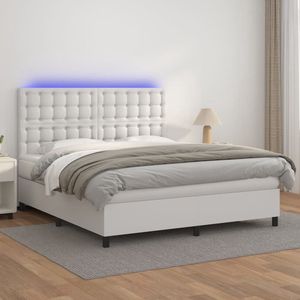 The Living Store Boxspring Bed - wit - 180 x 200 cm - inclusief LED-verlichting