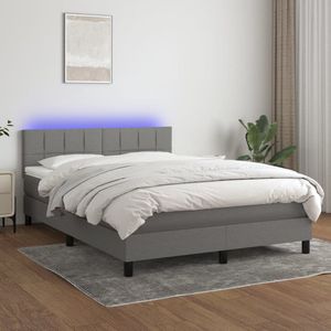 Boxspringbett mit Matratze & led Dunkelgrau 140x200 cm Stoff - Boxspringbett - Doppelbett - Bettenrahmen - Lattenrost - Matratze - The Living Store