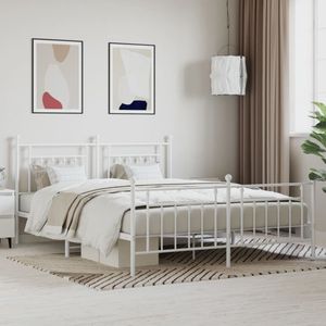 The Living Store Bedframe met hoofd- en voeteneinde metaal wit 160x200 cm - Metalen Bedframe - Classic Bedframe - Houten Bedframe - King Size Bed - Tweepersoonsbed