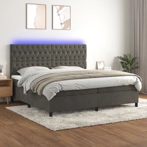 The Living Store Boxspring bed - donkergrijs fluweel - 203 x 200 x 118/128 cm - verstelbaar hoofdbord - LED-verlichting - pocketvering matras - huidvriendelijk topmatras