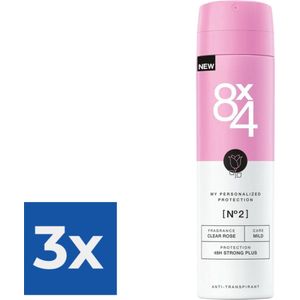 8x4 Deodorant Spray No 2 Clear Rose 150 ml - Voordeelverpakking 3 stuks