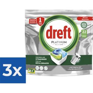 Dreft Platinum All In One Vaatwastabletten Regular 22 stuks - Voordeelverpakking 3 stuks