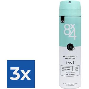 8x4 Deodorant Spray No.7 Fresh Lime - 150ml - Voordeelverpakking 3 stuks