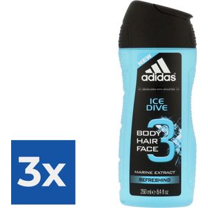 Adidas Douche & Shampoo Men - Ice Dive 250 ml. - Voordeelverpakking 3 stuks