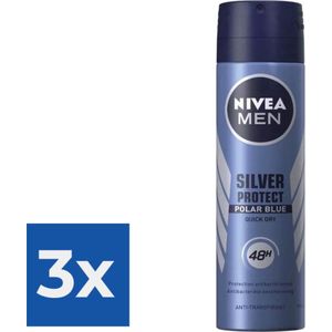Nivea Men Deodorant Spray Silver Protect Polar Blue 150 ml - Voordeelverpakking 3 stuks