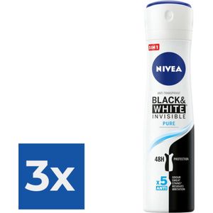 Nivea Deodorant Spray Invisible For Black & White Pure 150 ml - Voordeelverpakking 3 stuks