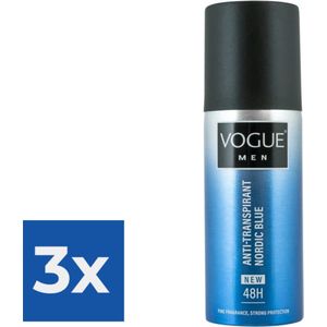 VOGUE Men Nordic Blue Anti-Transpirant Deodorant Spray 150 ML - Voordeelverpakking 3 stuks