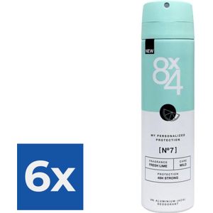 8x4 Deodorant Spray No.7 Fresh Lime - 150ml - Voordeelverpakking 6 stuks