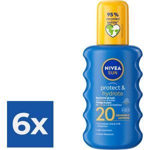 NIVEA SUN Zonnebrand Spray Protect & Hydrate SPF 20 - 200 ml - Voordeelverpakking 6 stuks