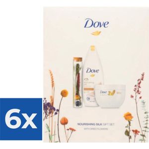 Geschenk Dove  Nourishing Silk Douchecrème 250 ml- Bodycrème 300 ml en Droogbloemen in glazen buisje - Voordeelverpakking 6 stuks