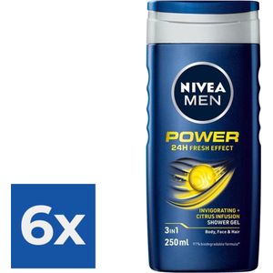 NIVEA Men Douchegel Power Refresh - 250 ml - Voordeelverpakking 6 stuks