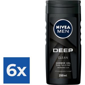 NIVEA Men Douchegel Deep Clean - 250 ml - Voordeelverpakking 6 stuks