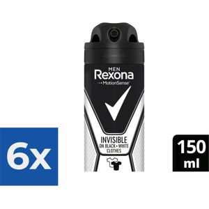 Rexona Men Invisible Black+White Anti White Marks Deodorant - 150ml - Voordeelverpakking 6 stuks