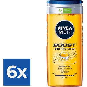 NIVEA Men Boost Douchegel - 250 ml - Voordeelverpakking 6 stuks