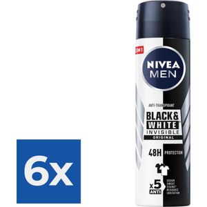 NIVEA Men Deodorant Spray Invisible for Black & White - 150 ml - Voordeelverpakking 6 stuks