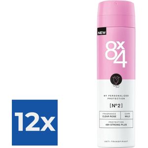 8x4 Deodorant Spray No 2 Clear Rose 150 ml - Voordeelverpakking 12 stuks