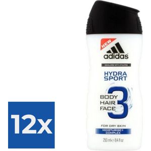 Adidas Douche & Shampoo Men - Hydra Sport 250ML - Voordeelverpakking 12 stuks
