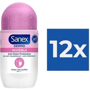 Sanex Deo Roller - Dermo Invisible Anti White Marks - 12 x 50 ml