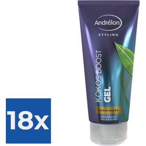 Andrélon Kokos Boost Styling Gel met Kokoswater - Tube 200 ml - Voordeelverpakking 18 stuks