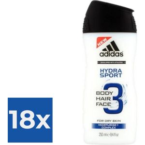 Adidas Douche & Shampoo Men - Hydra Sport 250ML - Voordeelverpakking 18 stuks