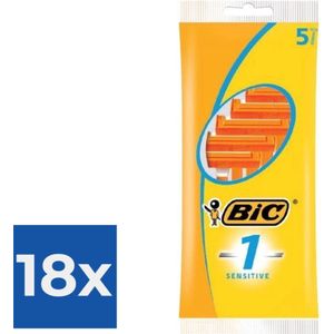 BIC 1 Sensitive Wegwerpscheermesjes Voor Heren Met Een Enkel Mesje En Vaste Kop - Pak van 5 Stuks - Voordeelverpakking 18 stuks