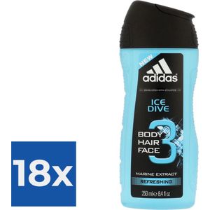 Adidas Douche & Shampoo Men - Ice Dive 250 ml. - Voordeelverpakking 18 stuks