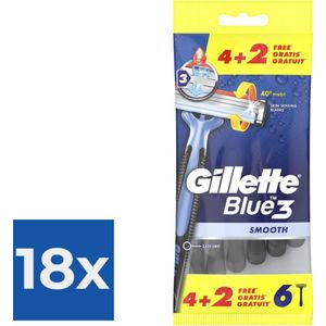 Gillette Blue3 Smooth 4+2 stuks - Voordeelverpakking 18 stuks