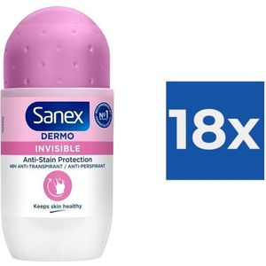 Sanex Deo Roller - Dermo Invisible Anti White Marks - 18 x 50 ml