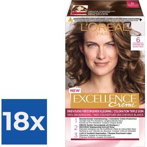 L'Oréal Paris Excellence Crème 6 - Donkerblond - Haarverf - Voordeelverpakking 18 stuks